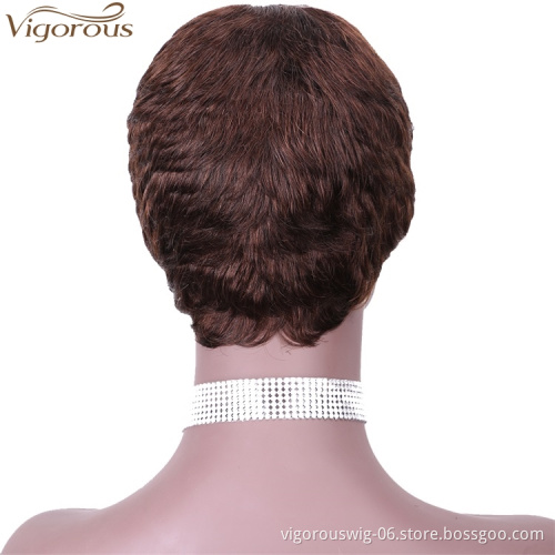 Vigorous Pixie Cut Real Full Machine Brazilian Human Hair For Woman Short Finger Wave Natural Fluffy Wigs